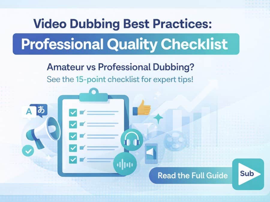 Elevate your video dubbing with our 15-point checklist for professional quality. Ensure clarity, accuracy, and engagement to captivate viewers and boost your channel's credibility.