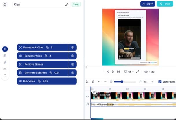 Subclip clean AI interface