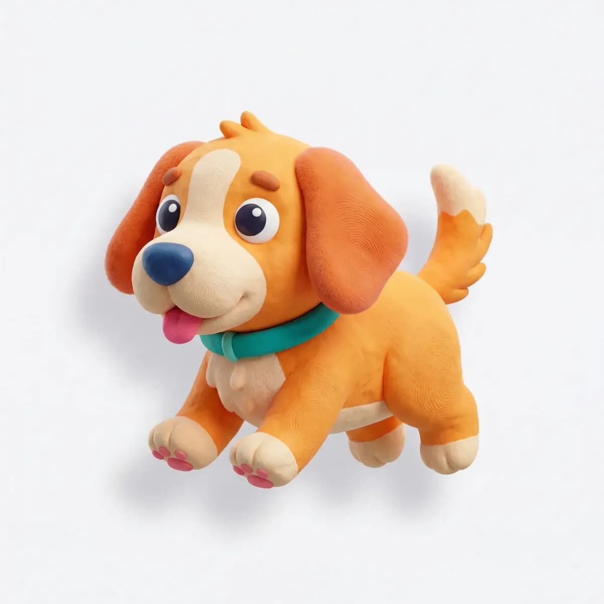 An icon representing a cute dog. The background is white. Make the icon in a colorful and tactile 3D style. No text.