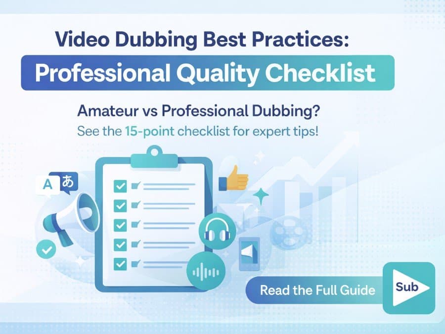 Elevate your video dubbing with our 15-point checklist for professional quality. Ensure clarity, accuracy, and engagement to captivate viewers and boost your channel's credibility.