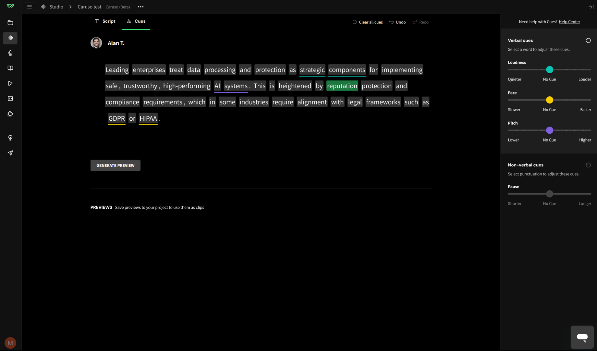 WellSaid Labs AI voiceover interface