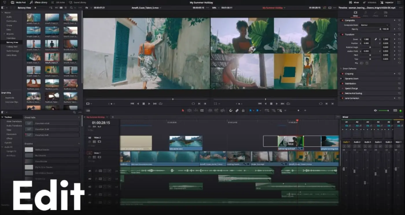 DaVinci Resolve video editing interface